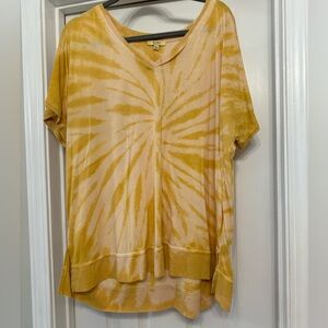 Kori brand yellow tie dye wear to work top